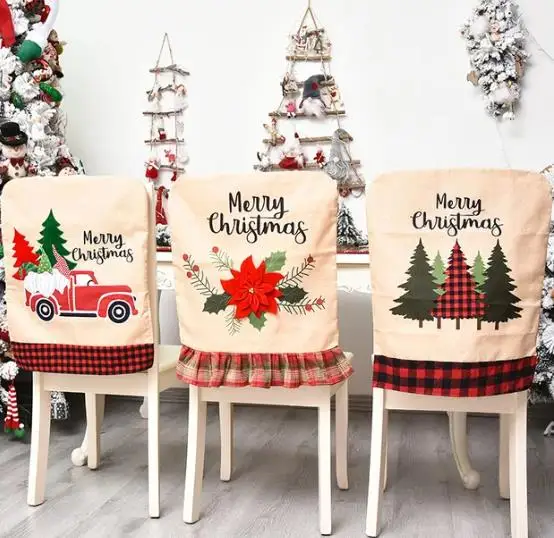 Embroidery Xmas Tree - 4/6/8 قطعة غطاء كرسي عيد الميلاد