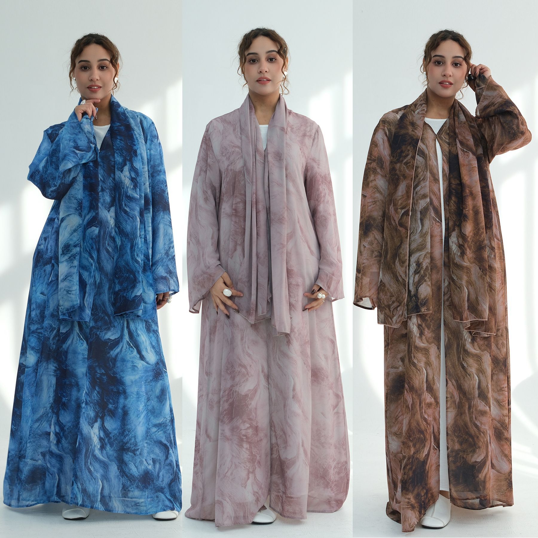 Embroidery Online - الجملة الشيفون المفتوحة عباية أومبير المائية
