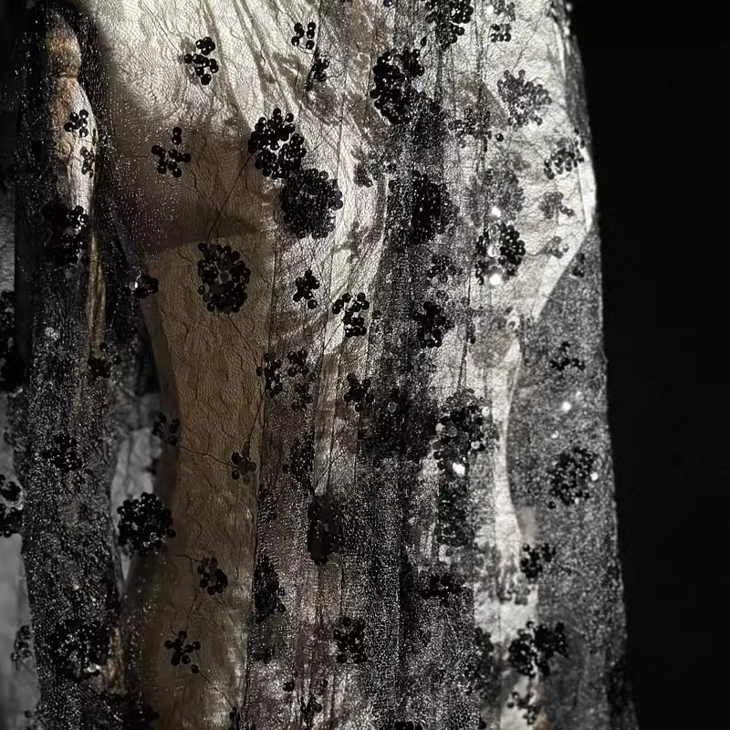Embroidery Net Dress - الدانتيل زهرة التطريز الترتر شبكة النسيج