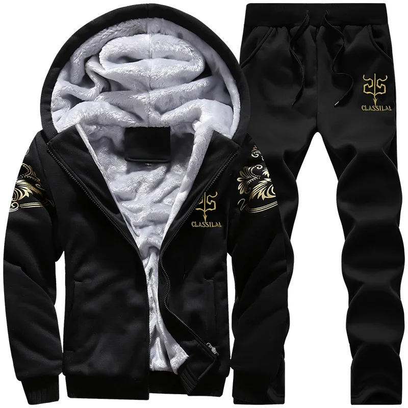 Embroidery Zip Up Hoodie - الخريف الشتاء الرجال مجموعات رياضية عادية