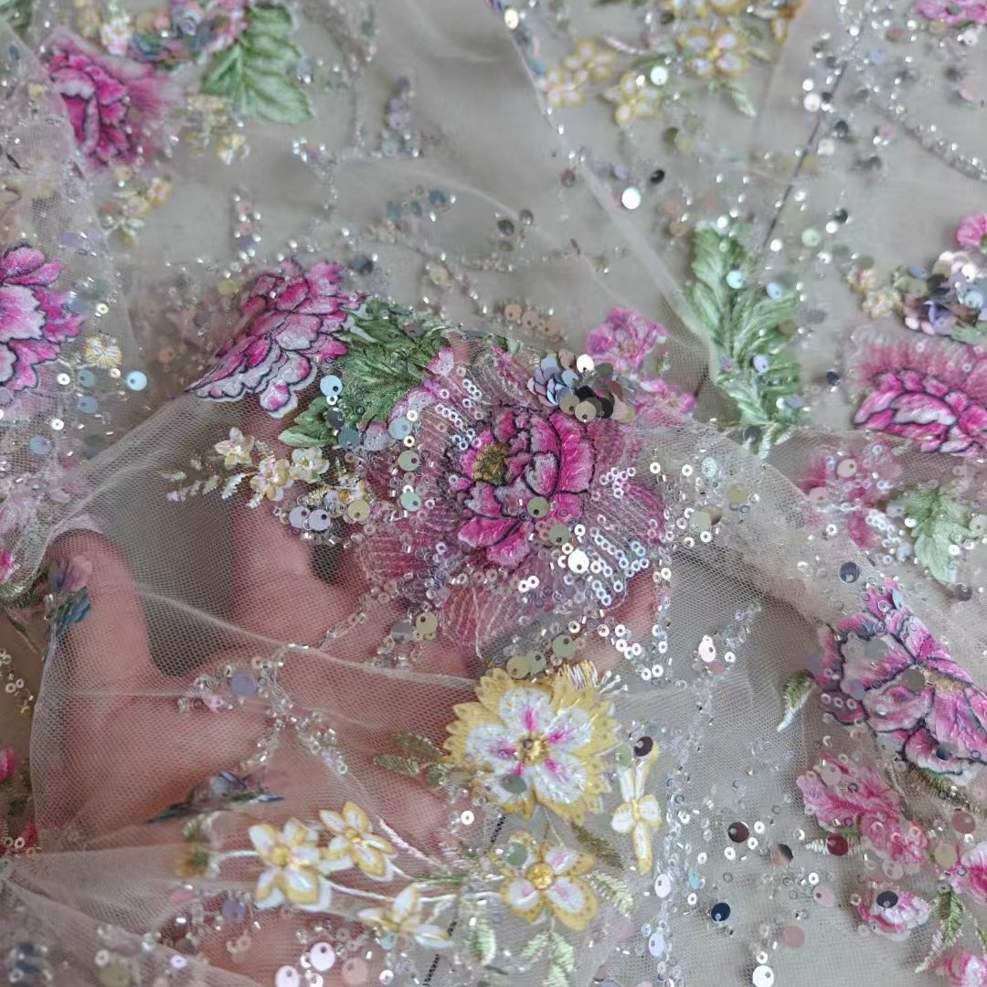 Embroidery Net Dress - قماش دانتيل فاخر مطرز بالخرز بعرض