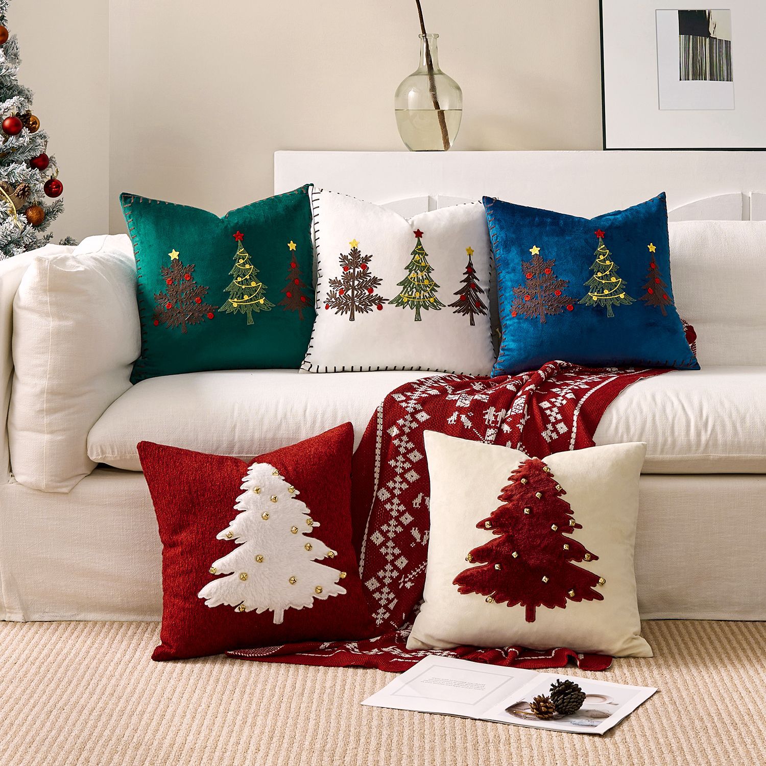 Embroidery Xmas Tree - 1 قطعة غطاء الوسادة التطريز عيد