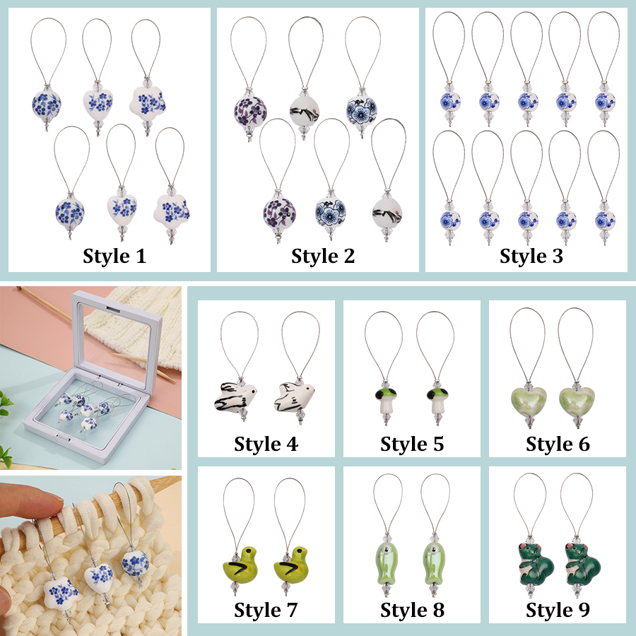 Stitch Marker Ring - 2/6 قطعة علامات خياطة الخزف نمط