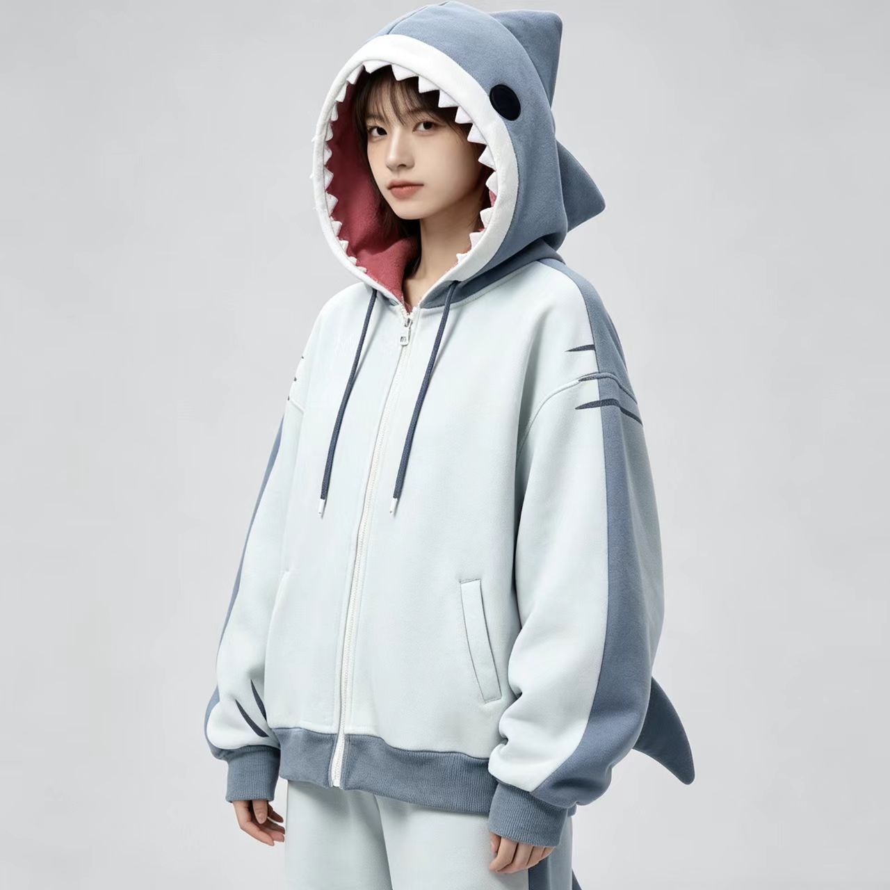 Embroidery Zip Up Hoodie - سترة نسائية يابانية بتصميم ثلاثي الأبعاد