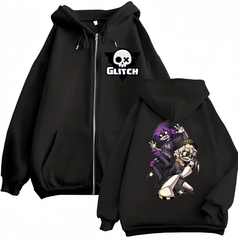 Embroidery Zip Up Hoodie - أنيمي القتل الطائرات بدون طيار قلنسوة