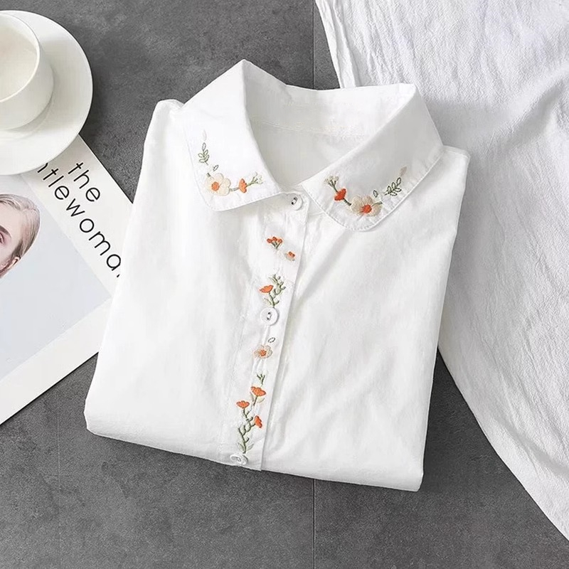 Embroidery Online - جديد القطن الخالص قمصان بيضاء المرأة
