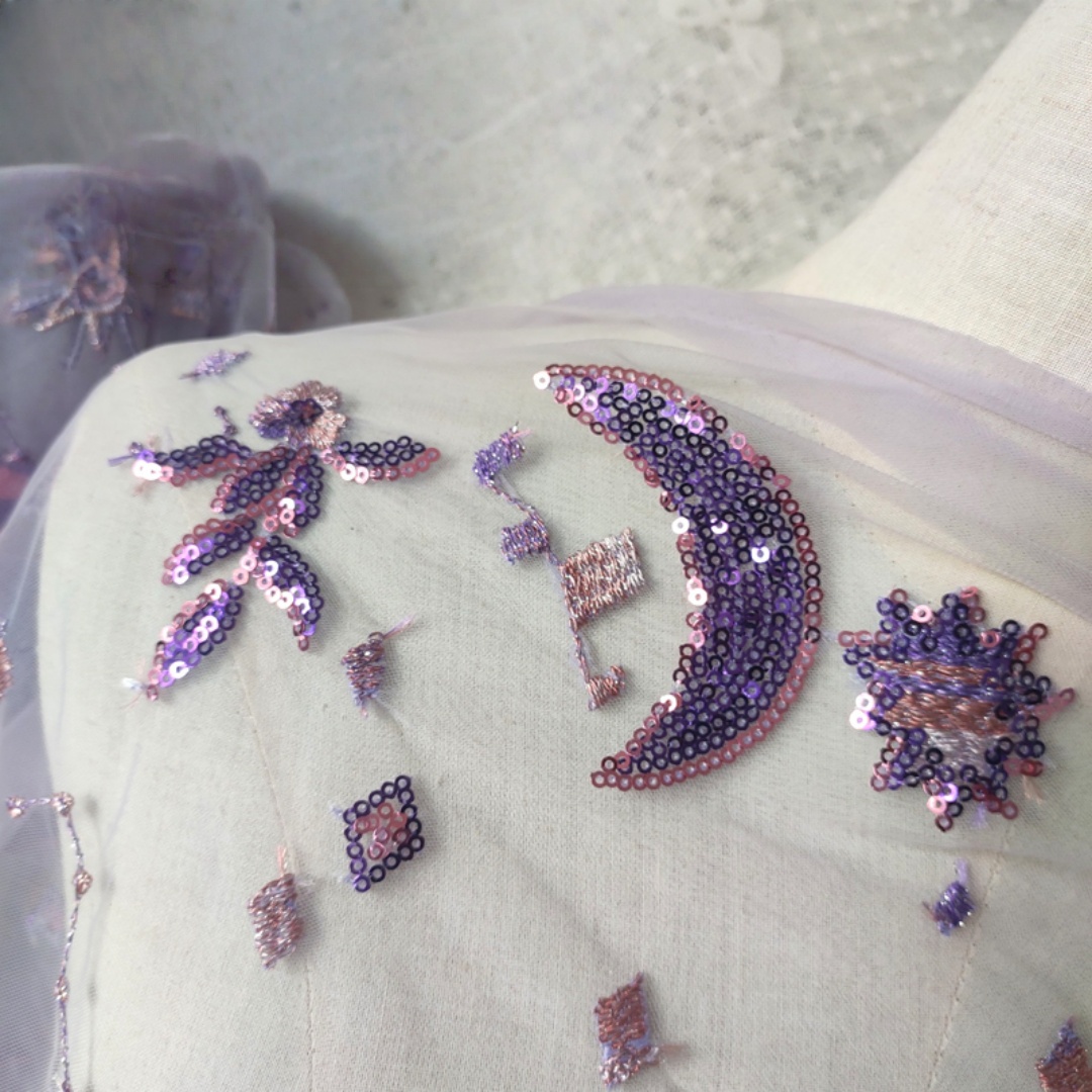 0.5 متر الأرجواني عرض 55.11 بو - مراجعة Embroidery Net Dress وسعره