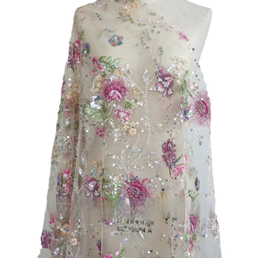قماش دانتيل فاخر مطرز بالخرز ب - مراجعة Embroidery Net Dress وسعره