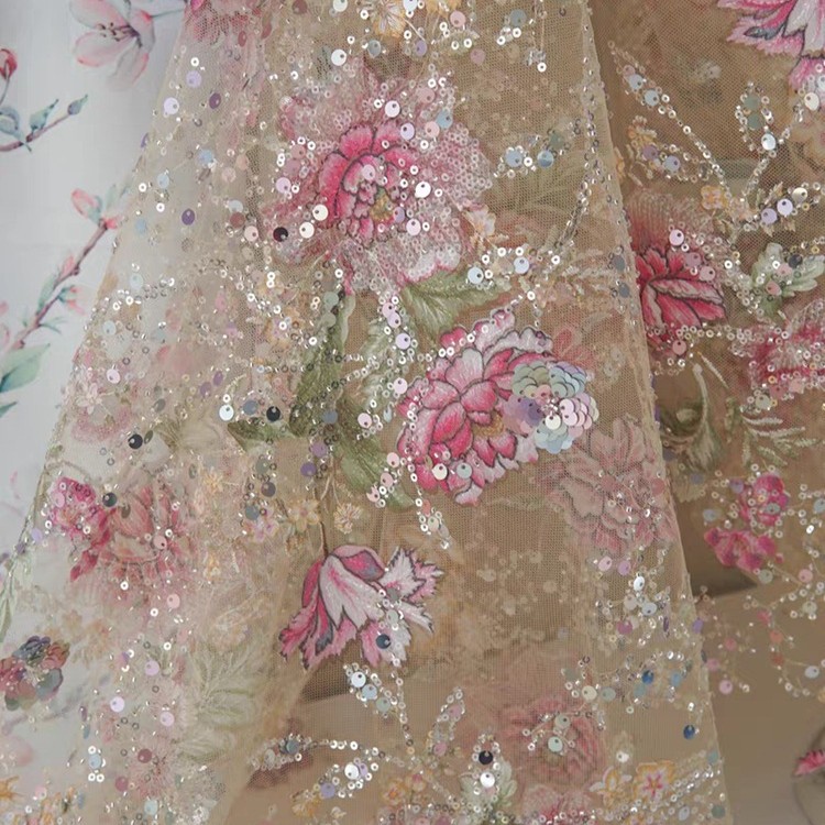 قماش دانتيل فاخر مطرز بالخرز ب - مراجعة Embroidery Net Dress وسعره