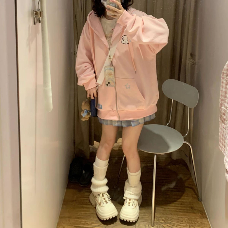 اليابانية Kawaii زمم هوديس الم - مراجعة Embroidery Zip Up Hoodie وسعره
